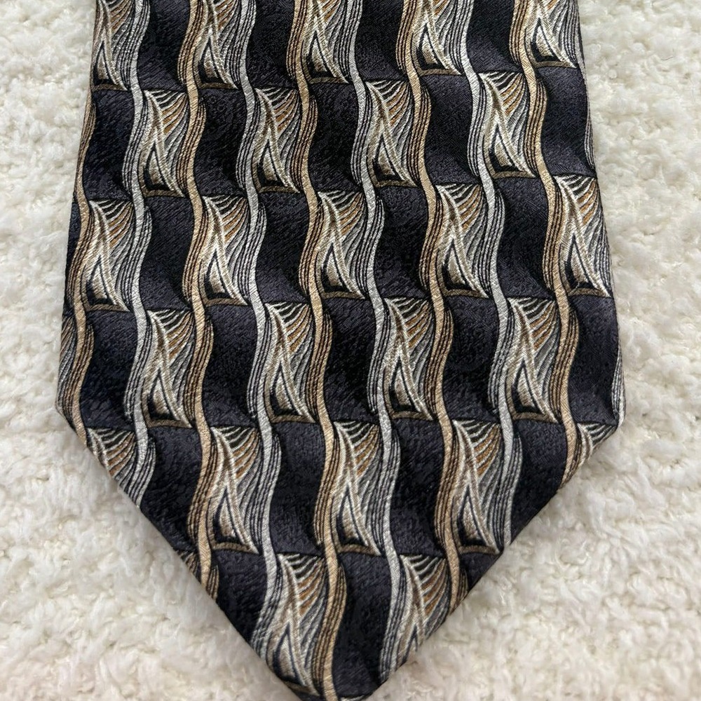Burma Bibas Necktie Tie Mens Black Gold Excellent Geometric Silk Woven Accessory